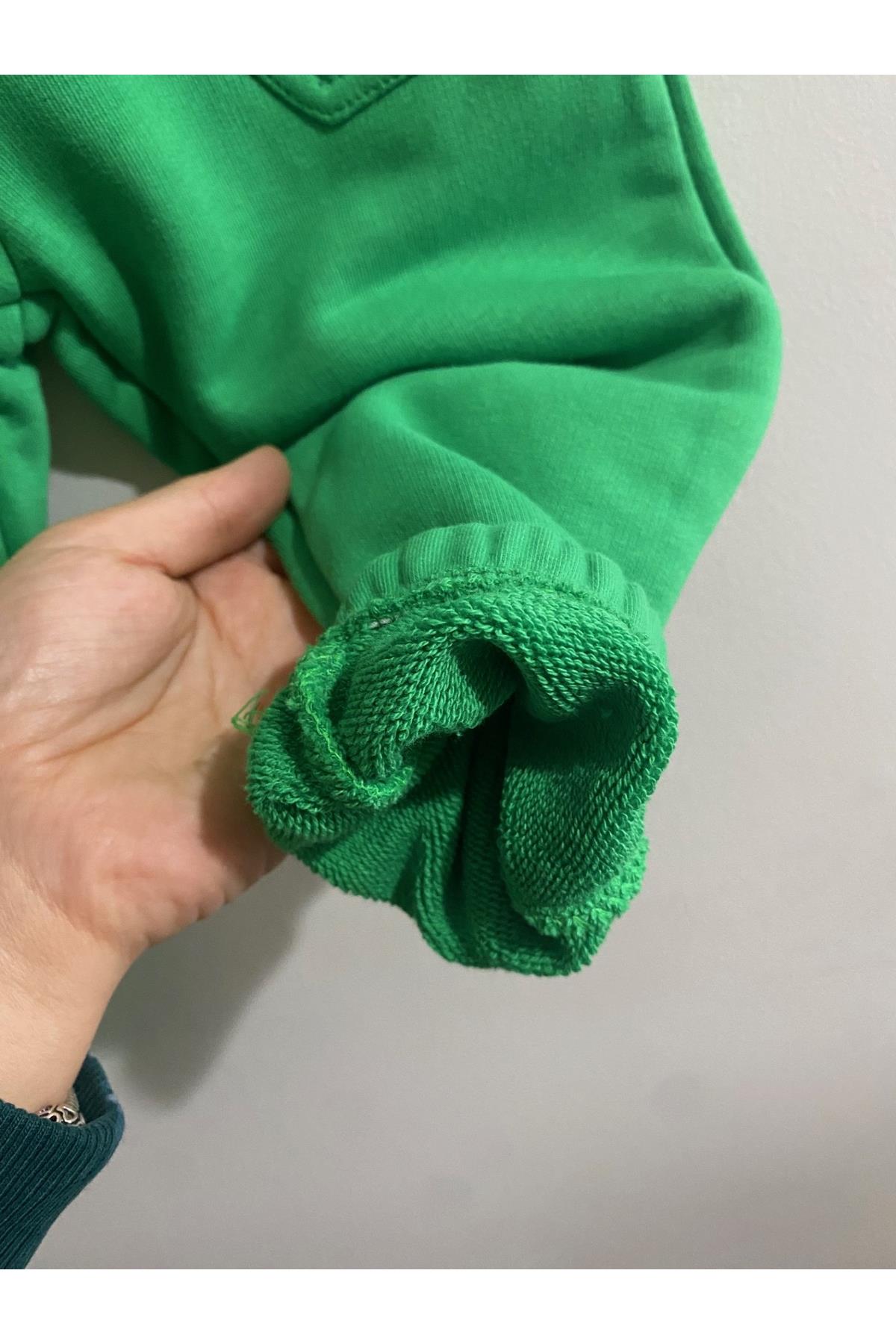 Unisex 3 İplik Pamuklu Kalın Beli Lastikli Eşofman Altı Yeşil