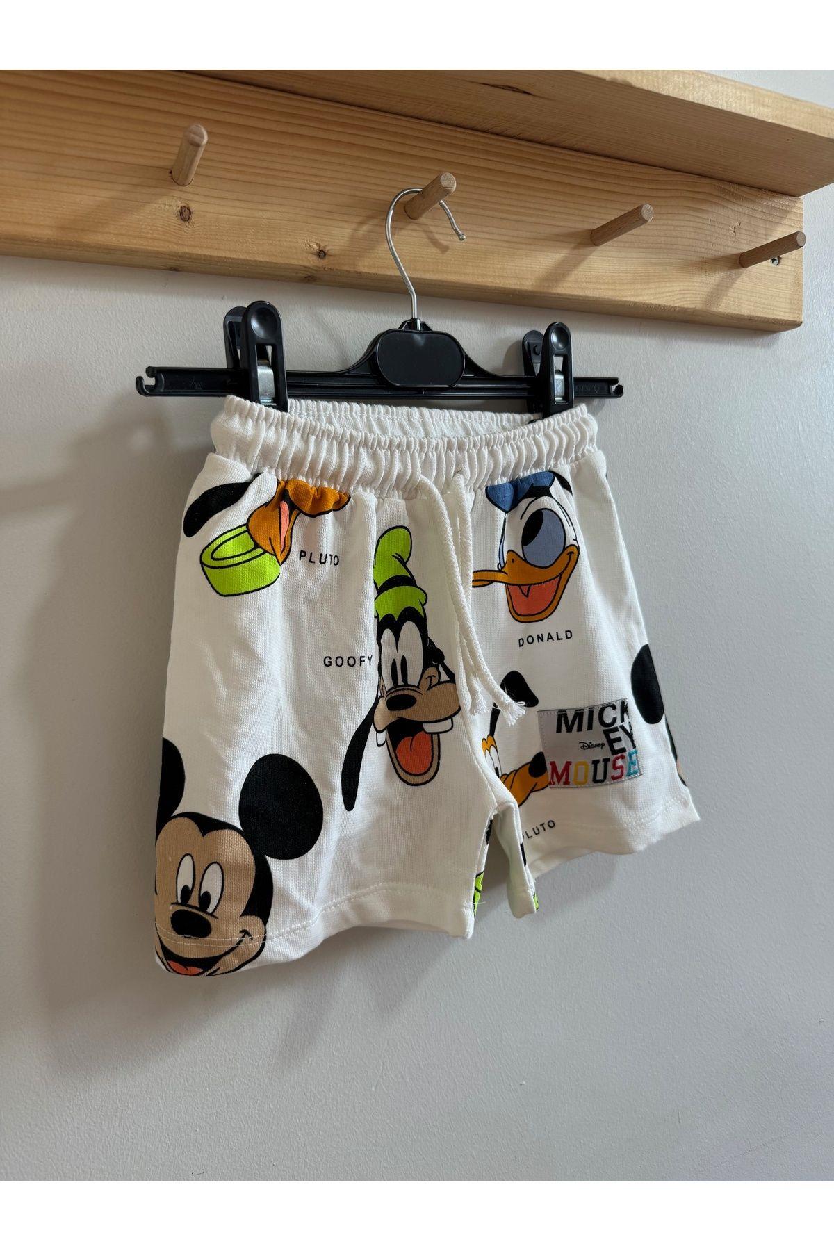 Unısex Baskılı Şort Beyaz
