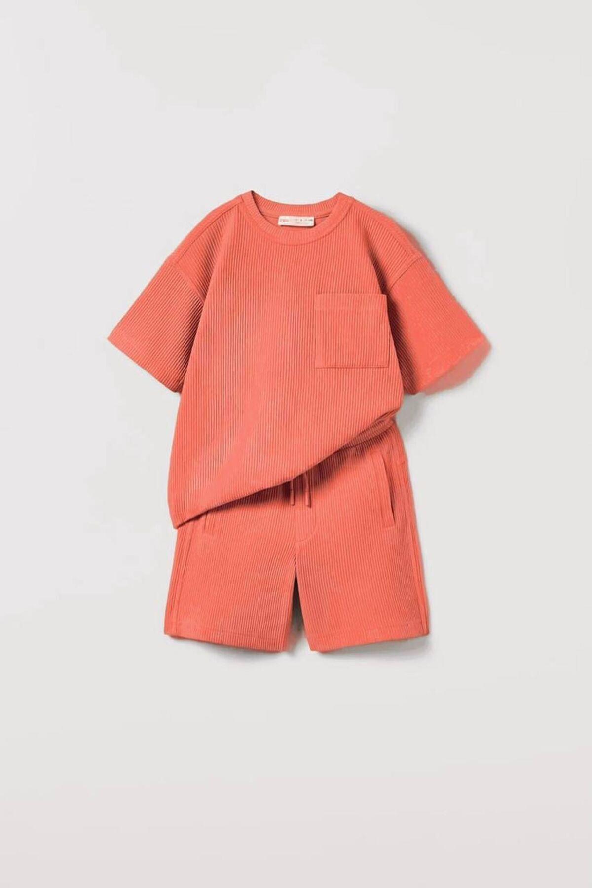 Unisex Çocuk Gofre Takım Turuncu