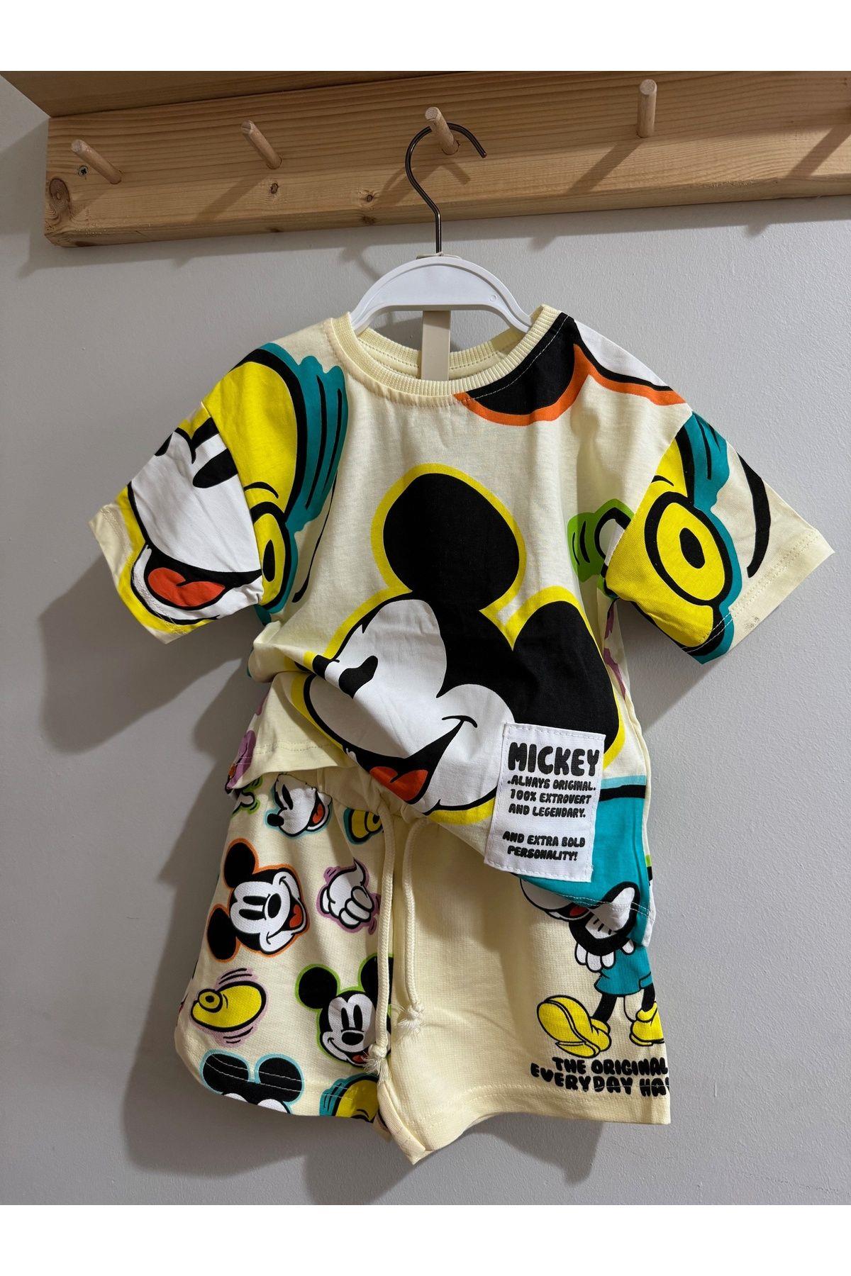Unısex Mıckey Mouse Çocuk Alt-Üst Takım Sarı