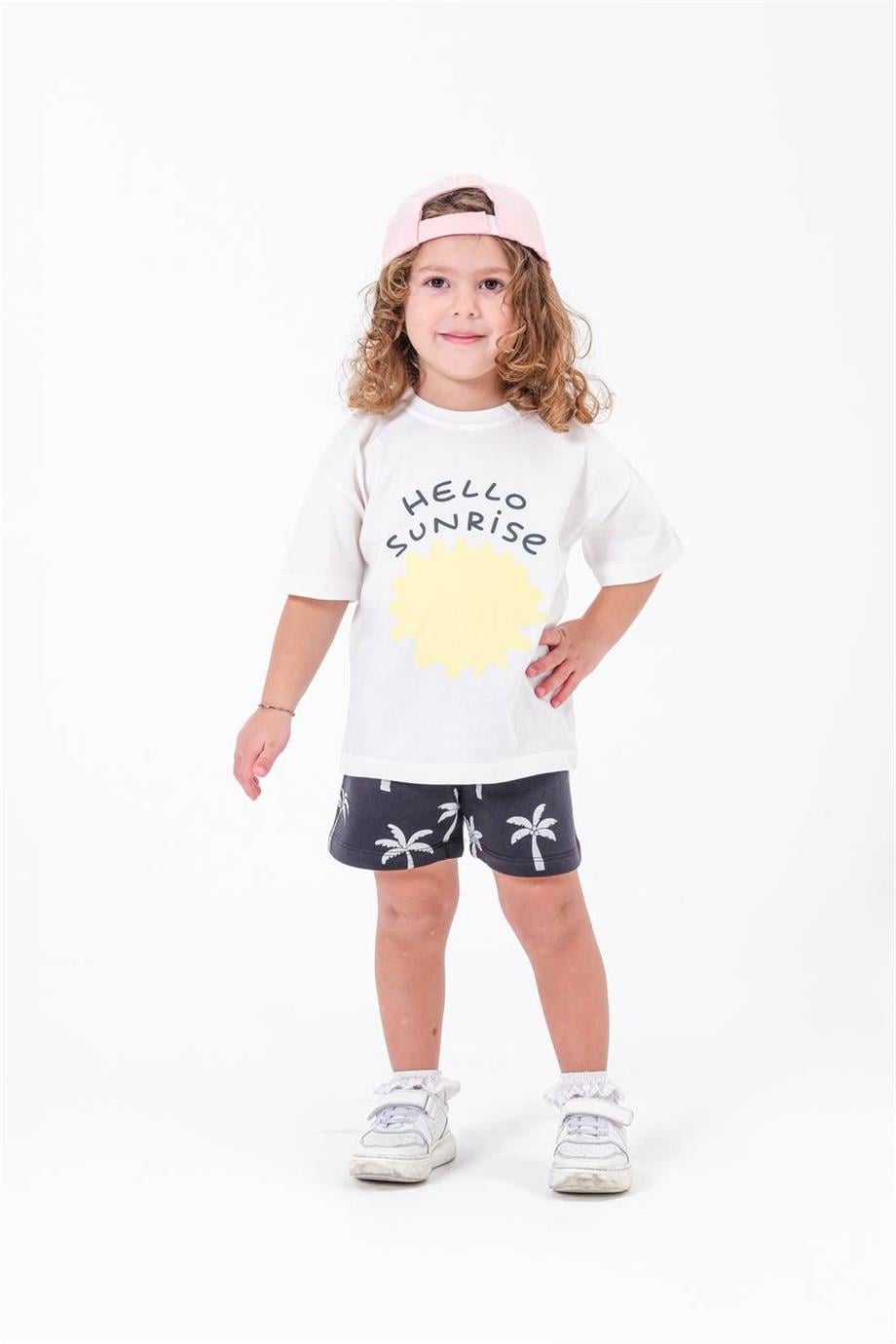 Unisex Model Hello Sunrise Yazılı Alt-Üst Takım Beyaz