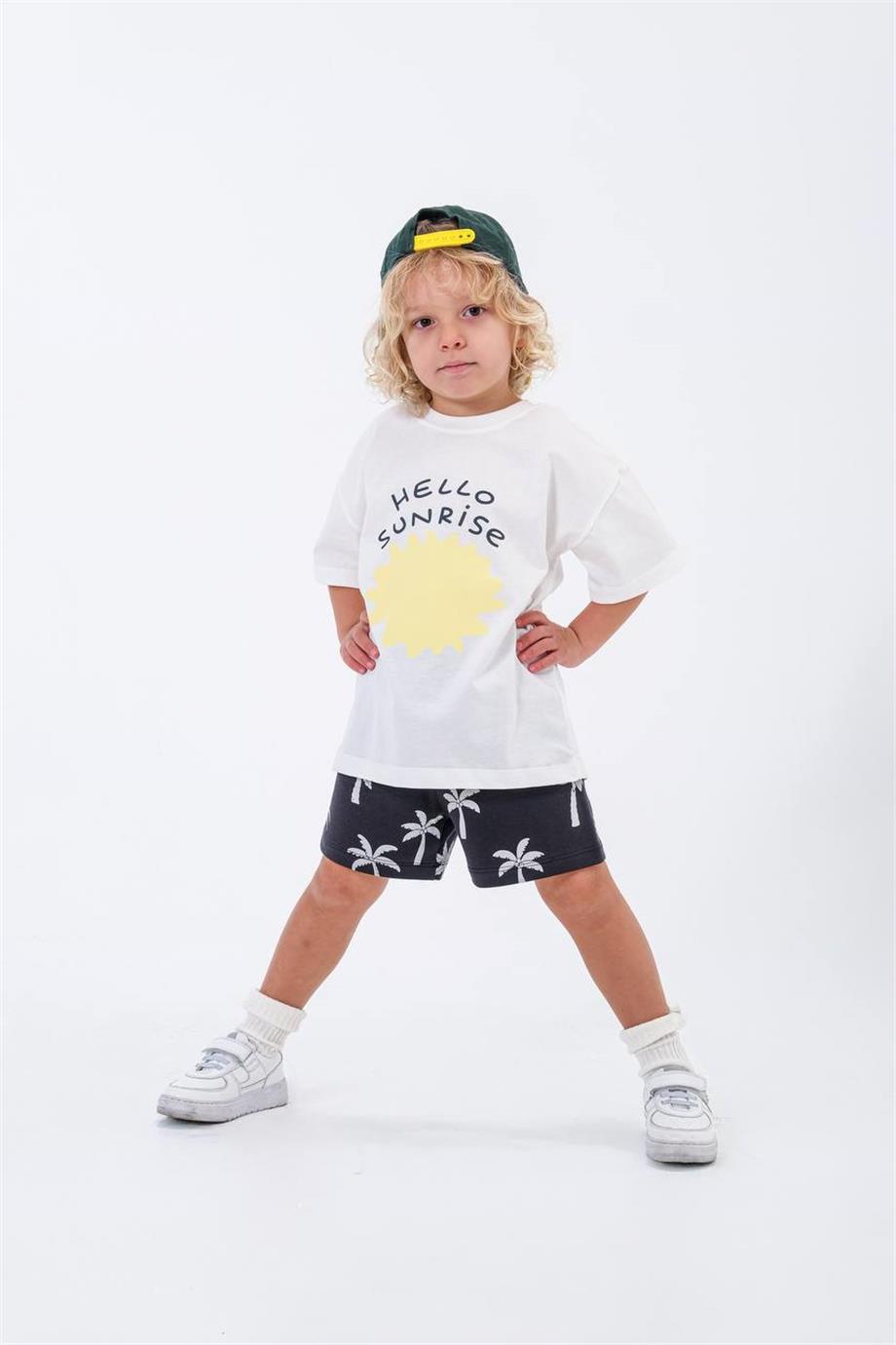 Unisex Model Hello Sunrise Yazılı Alt-Üst Takım Beyaz