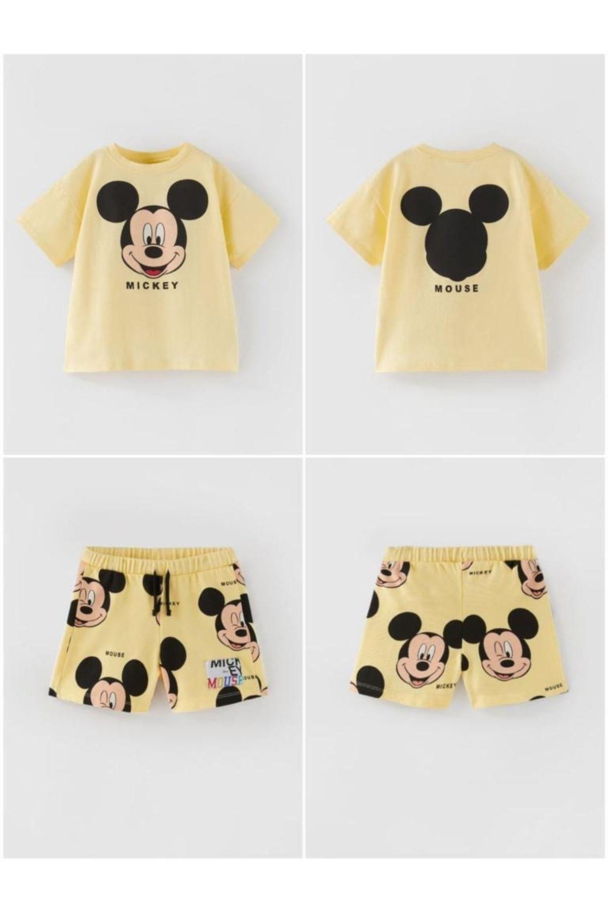 Yeni Sezon Erkek Çocuk Mickey Mouse Sarı Renk Alt-Üst Takım Sarı