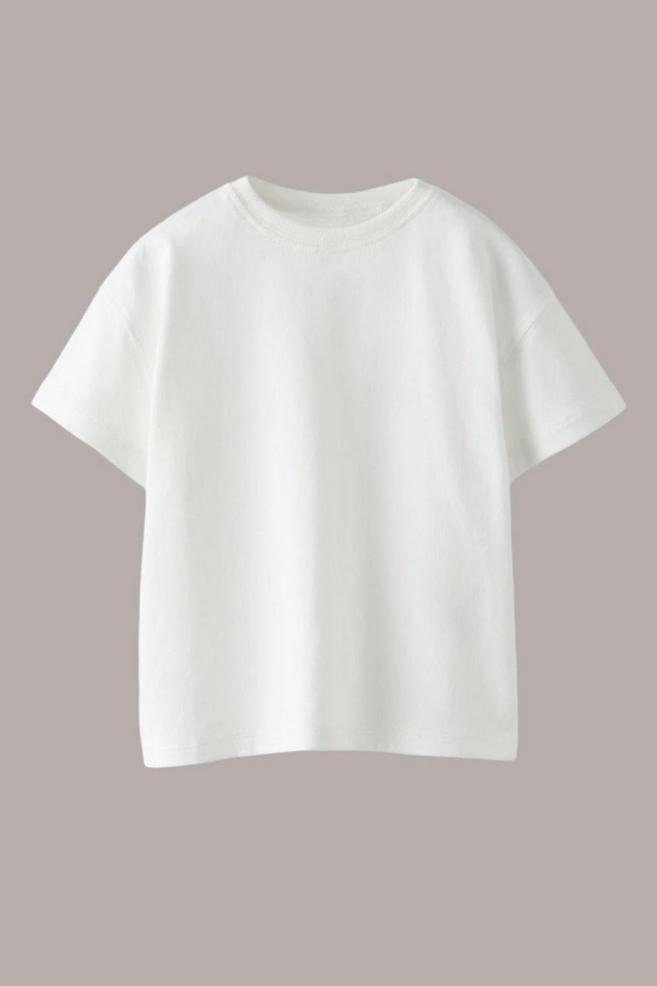 Yeni Sezon Unisex Çocuk Basic Kısa Kollu Pamuklu T-Shirt Beyaz