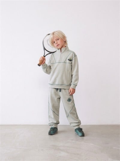  Erkek Çocuk Tenis Baskılı Dik Yaka Sweatshirt Ve Jogger Eşofman Takımı