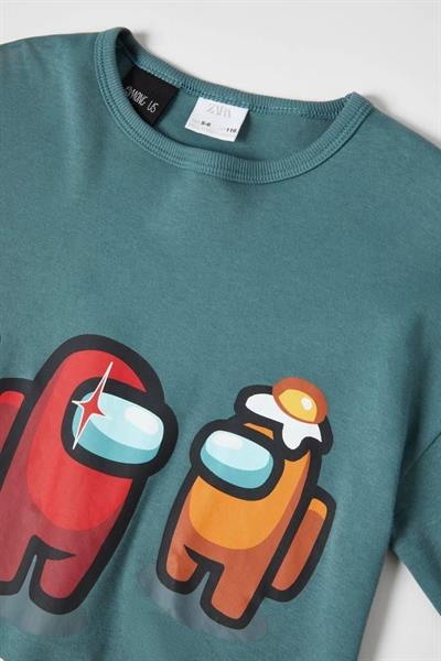 Amongus Baskılı Pijama Ikili Takımı Yeşil