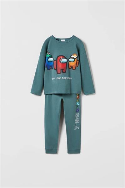 Amongus Baskılı Pijama Ikili Takımı Yeşil