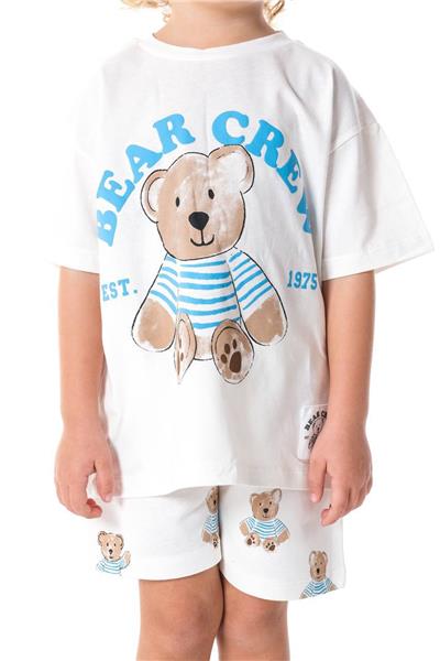 Erkek Çocuk Bear Crew Yazılı Alt-Üst Takım Beyaz