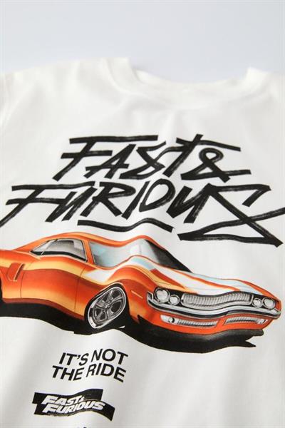 Erkek Çocuk Fast & Furious Baskılı Çocuk Şort Tişört Alt Üst Takım Beyaz