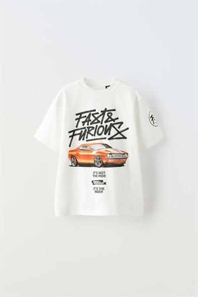 Erkek Çocuk Fast & Furious Baskılı Çocuk Şort Tişört Alt Üst Takım Beyaz