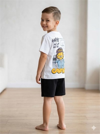 Erkek Çocuk G Baskılı T-Shirt-Şort Alt-Üst Takım Siyah