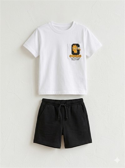 Erkek Çocuk G Baskılı T-Shirt-Şort Alt-Üst Takım Siyah