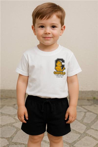 Erkek Çocuk G Baskılı T-Shirt-Şort Alt-Üst Takım Siyah