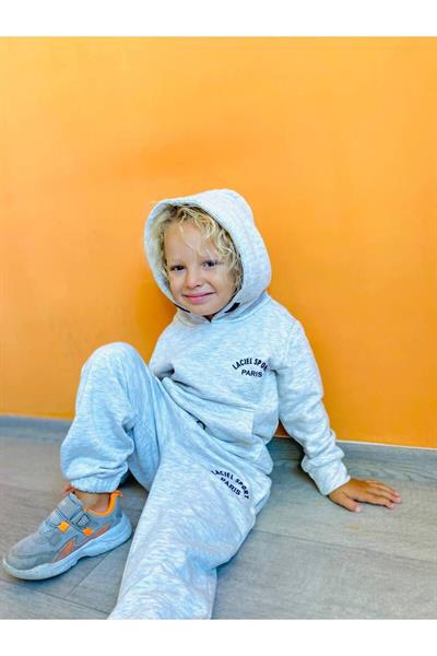 Erkek Çocuk Kapüşonlu Sweat Eşofman Alt-Üst Takım Gri