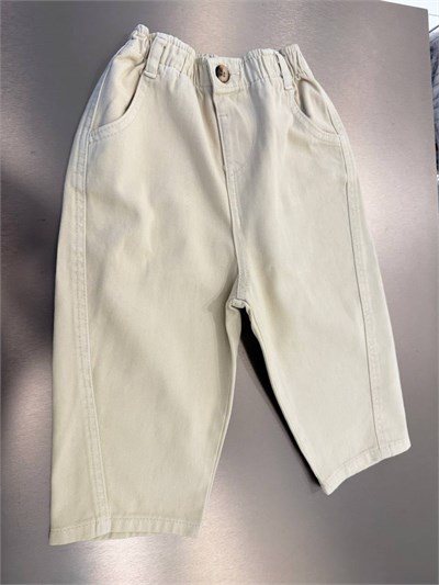 Erkek Çocuk Krem Düz Balon Pantolon - Beli Lastikli Rahat Kesim Gabardin