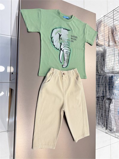 Erkek Çocuk Safari Temalı T-shirt ve Balon Jean Alt Üst Takım