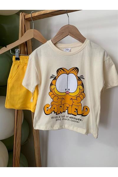 Garfield Şortlu Takım Sari