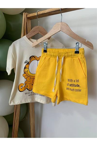 Garfield Şortlu Takım Sari