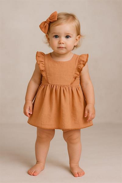Kız Bebek Vivagani Soft Bebek Elbise Fiyonk Tokalı Kahverengi