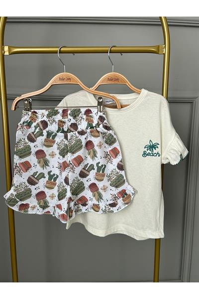 Kız Bebek&Çocuk Müslin Şortlu&Kolları Fırfırlı Tşört Alt&Üst Takım Çok Renkli