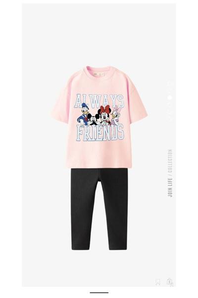 Kız Çocuk Always Friens Alt-Üst Taytlı Takım Pembe