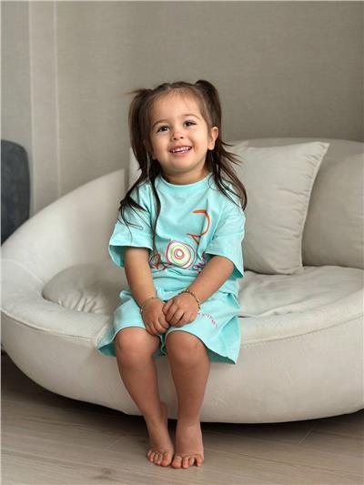 Kız Çocuk Bonjour Baskılı Alt-Üst Takım Mavi