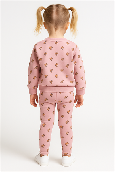 Kız Çocuk Çiçek Desenli Sweat-Tayt Takım Pembe