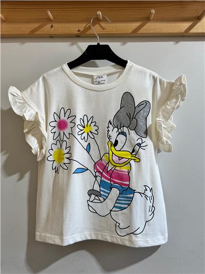 Kız Çocuk Çicekli T-Shirt Beyaz