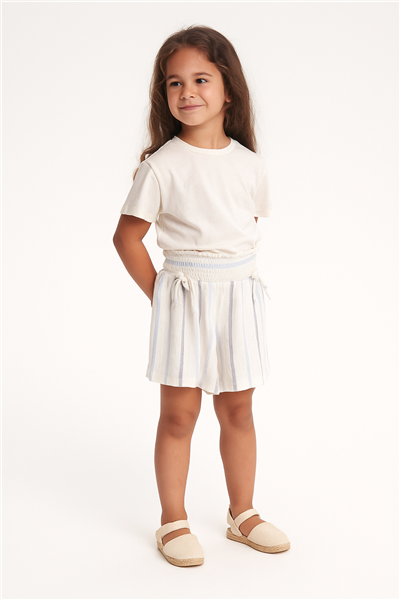 Kız Çocuk Çizgili Şort Krem