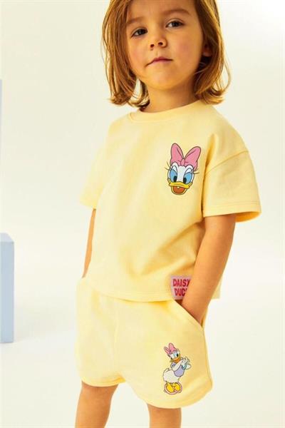 Kız Çocuk Daisy Duck Baskılı Şortlu Alt Üst İkili Takım Sarı
