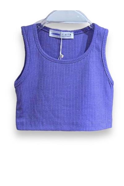 Kız Çocuk Kolsuz Fitilli Crop Top Bluz Mor