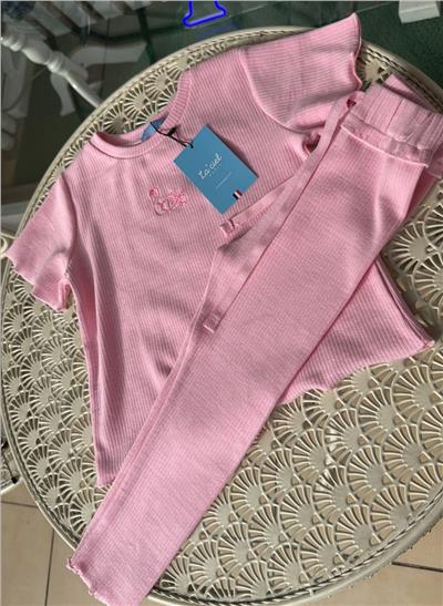Kız Çocuk Kuğu Desenli Fitilli Alt-Üst Takım Pembe