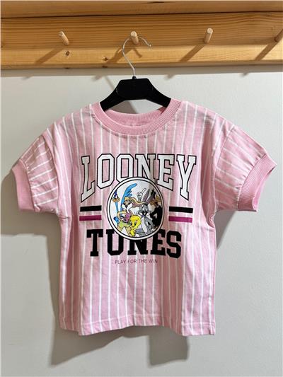 Kız Çocuk Looney Yazılı T-Shirt Pembe
