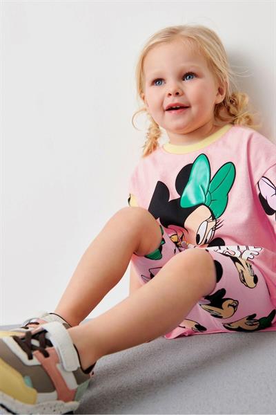 Kız Çocuk Minnie Mouse Baskılı Ve Tayt Şortlu Alt Üst Takım Şeker Pembe