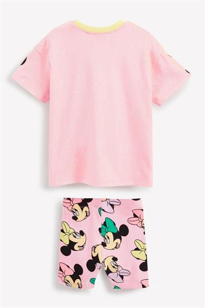 Kız Çocuk Minnie Mouse Baskılı Ve Tayt Şortlu Alt Üst Takım Şeker Pembe