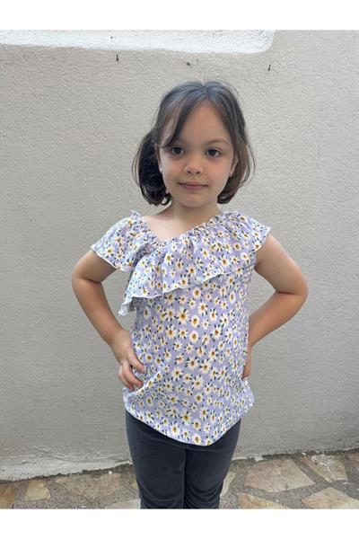 Kız Çocuk Omuz Detay T-Shirt Lila
