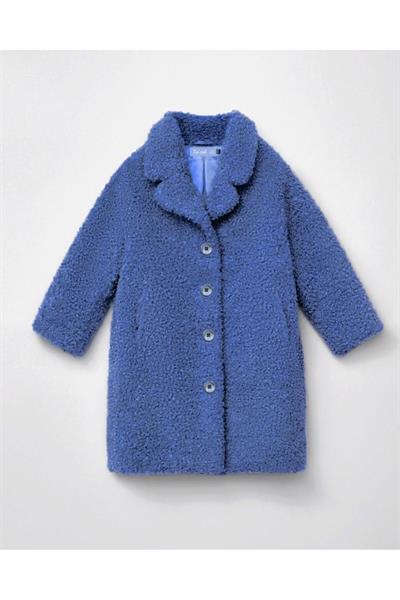 Kız Çocuk Peluş Teddy Kumaş Mont Lacivert