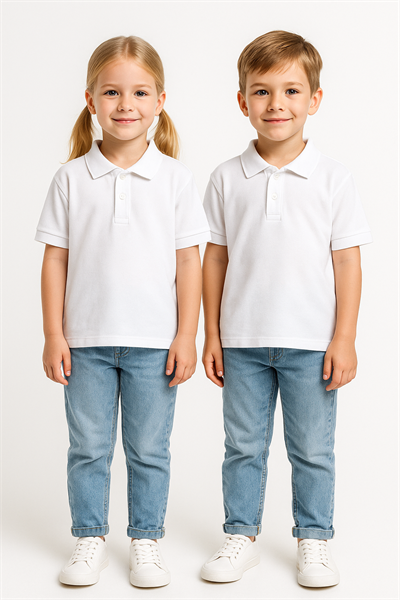 Kız Çocuk Polo Yaka Kısa Kollu T-Shirt Beyaz