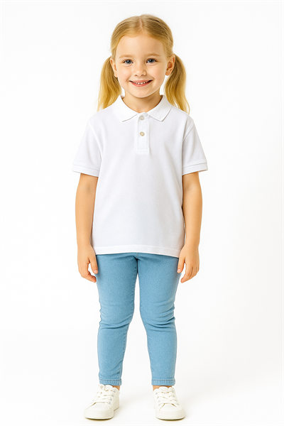 Kız Çocuk Polo Yaka Kısa Kollu T-Shirt Beyaz