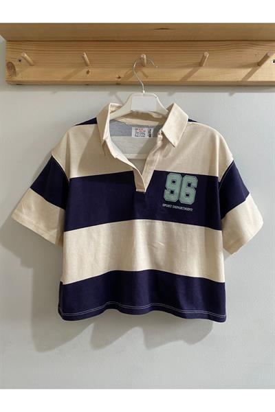 Kız Çocuk Polo Yaka T-Shirt Kısa Lacivert