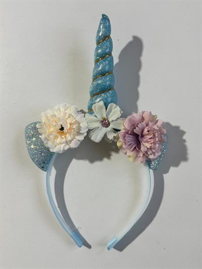 kız Çocuk Unicorn Çiçekli Taç Mavi