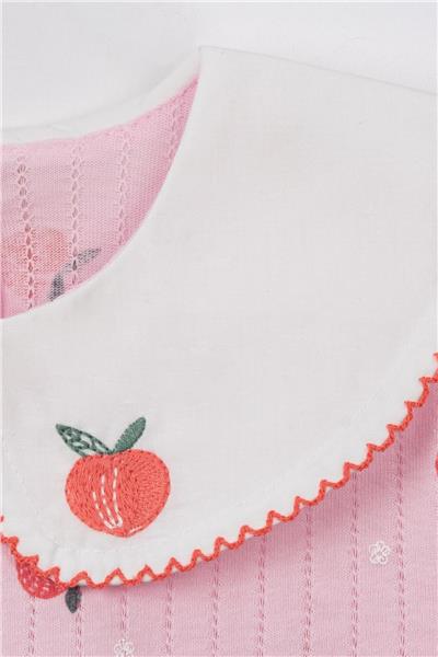 Kız Çocuk Yeni Sezon Elma Desenli Bandanalı Elbise 2Li Pembe