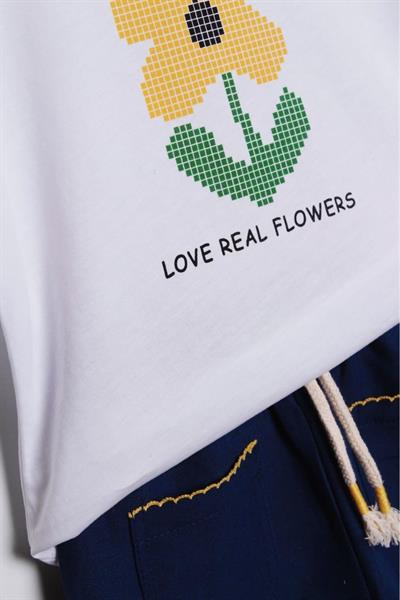 Kız Çocuk Yeni Sezon Flowers Alt-Üst Takım Beyaz