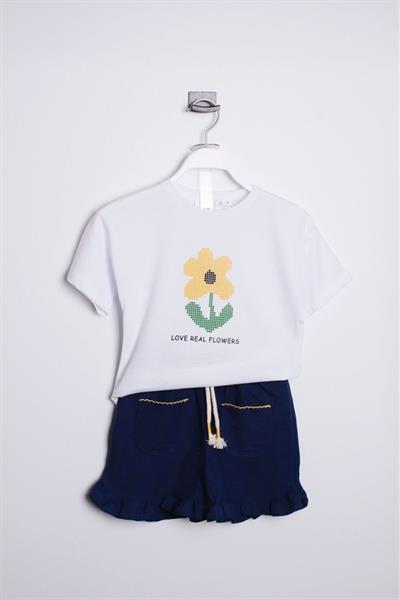 Kız Çocuk Yeni Sezon Flowers Alt-Üst Takım Beyaz