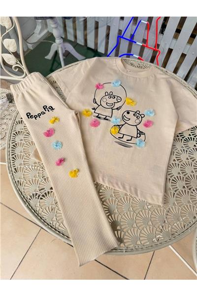 Kız Çocuk Yeni Sezon Peppa Pig Alt-Üst Takım Krem