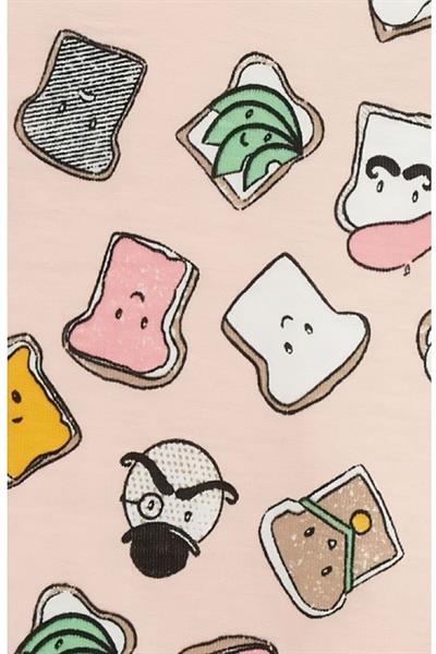 Nordstrom Funny Toast Baskılı Pamuklu Kısa Kollu Şortlu Çocuk Pijama Takımı Somon
