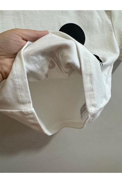 T-Shirt Baskılı Crop Beyaz