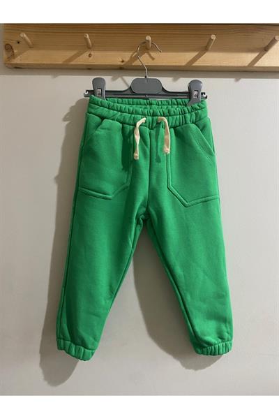 Unisex 3 İplik Pamuklu Kalın Beli Lastikli Eşofman Altı Yeşil