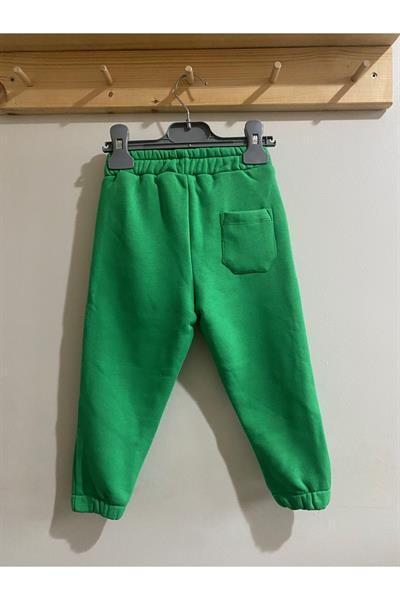Unisex 3 İplik Pamuklu Kalın Beli Lastikli Eşofman Altı Yeşil
