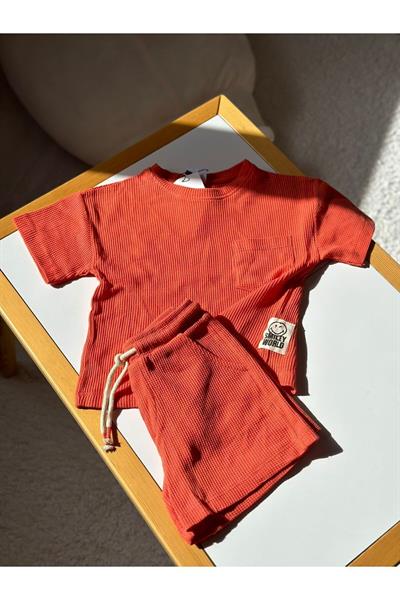 Unisex Çocuk Gofre Takım Turuncu
